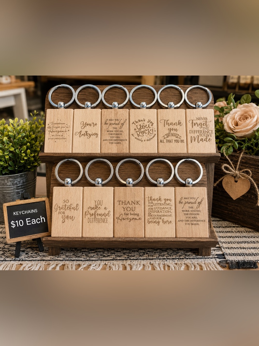 🧨New🧨Handmade Wooden Keychains with Different Quotes